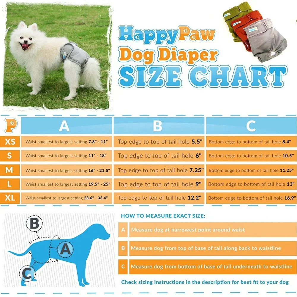 Dog Diapers Reusable Washable Set of 3 for Female / Male Incontinence Heat Cycle